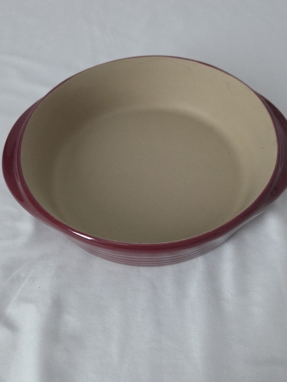 Longaberger Red 8" Pottery Round Bake Dish with Cream Interior